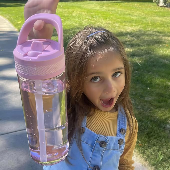 OLDLEY 20 kids Water Bottle with Straw,Tritan BPA-Free,Leak-Proof Design for Travel, Home, School, (Pink)