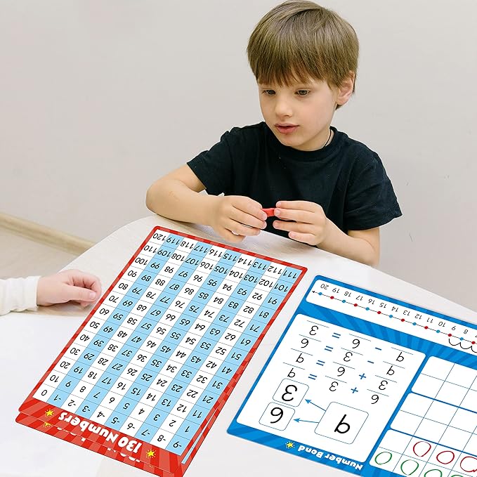 SpriteGru 8 Packs Number Line Whiteboards Cards, Double Sided Dry Erase Board Writable and Erasable 130 Numbers Chart White Board for Kids, Students, Classroom and Home (12” x 9”)