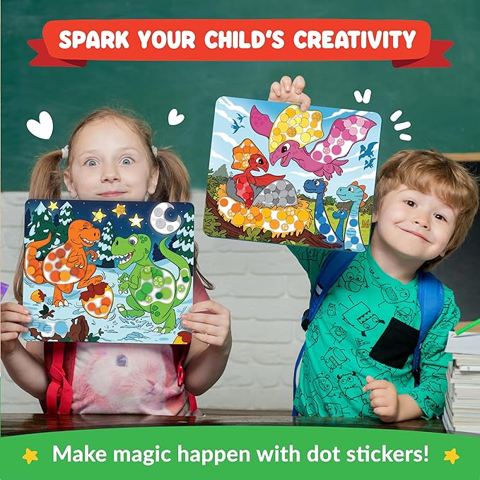 Dot Sticker Art Activity - Dinosaurs Dot Art, No Mess Crafts for Kids, Stocking Stuffers Toddlers, DIY Activity, Educational Gifts for Boys & Girls Ages 3, 4, 5, 6, 7 Year Old, Travel Toys