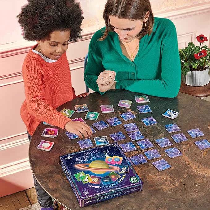 eeBoo: Memory & Matching Game- Shiny Space, 24 Pairs to Match & Memorize, Colorful Tiles, Encourages Recognition & Concentration Skills, Kids 5+