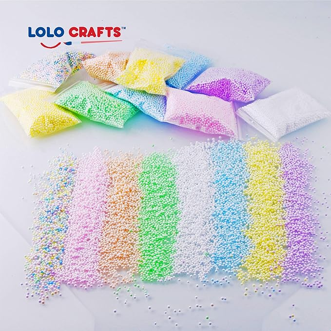 Slime Foam Beads Floam Balls – 18 Pack Pastel Microfoam Beads Kit 0.1-0.14 inch (90,000 Pcs) Micro Colors Rainbow Fruit Beads Craft Add ins Homemade DIY Kids Ingredients Flote Microbeads Supplies