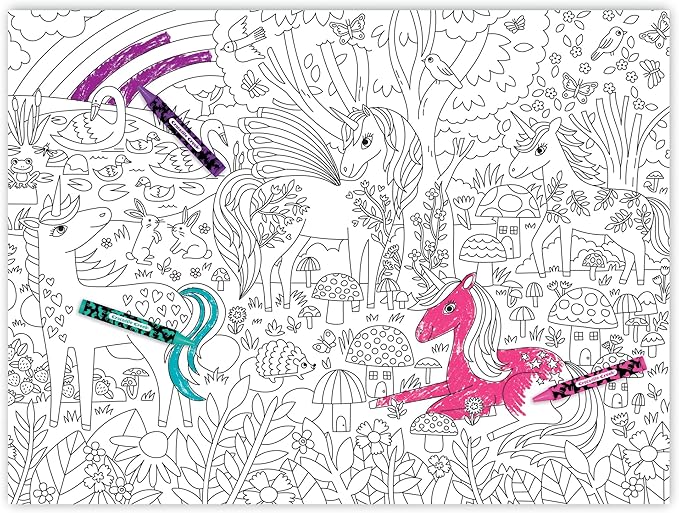 Crocodile Creek Coloring Poster and Sticker Set for Kids - Unicorn-Themed Coloring Activity with Stickers and Crayons - 18" x 24" Poster, 8 Crayons, 1 Sticker Sheet - Portable 3" x 9" Canister