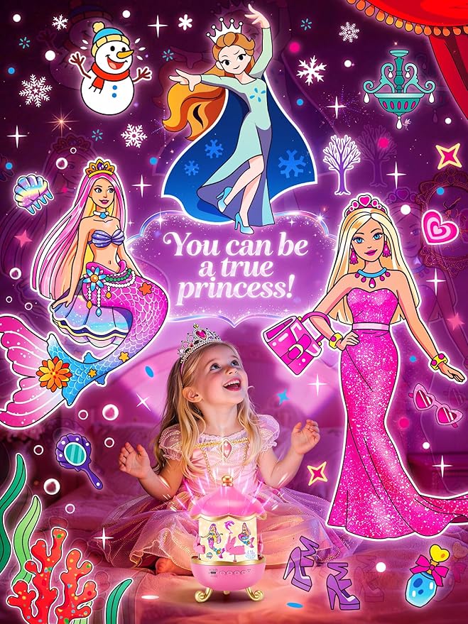Princess Projector Toy, 【18 Films+15 White Noises】Princess Toys Sound Machine Baby, 360° Rotating Girls Night Light Birthday Gifts, Early Educational Princess Toys for Girl 4-6, Mermaid Toys for Girls