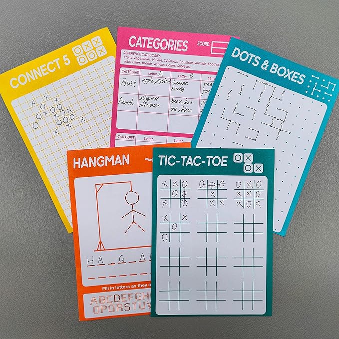 GRANDLMOON 5 Portable Travel Game Activities Pad On The Go Plane Trip Pen Pencil and Paper Game for Kids 6 x 9-inches (75 Sheets)