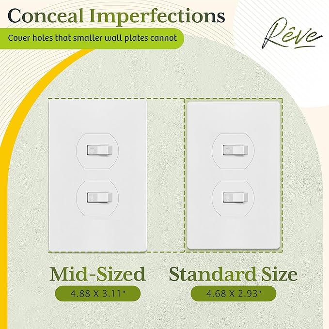 TG Mid-Size Screwless Duplex Wall Plate, Child Safe Receptacle Outlet Cover, Medium Size 1-Gang 4.88" H x 3.11" L, Polycarbonate Thermoplastic, UL Listed, SP-MS1-W10P, White (10 Pack)
