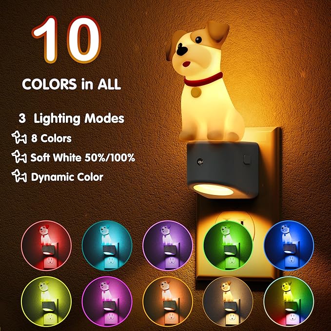 L LOHAS LED Night Light for Kids,3D Cute Puppy Night Lights,Schnauzer with Dusk to Dawn Sensor, RGB+Soft White 3000K,Dog Night Light,Birthday Gift Nightlight for Kids, Room Decor