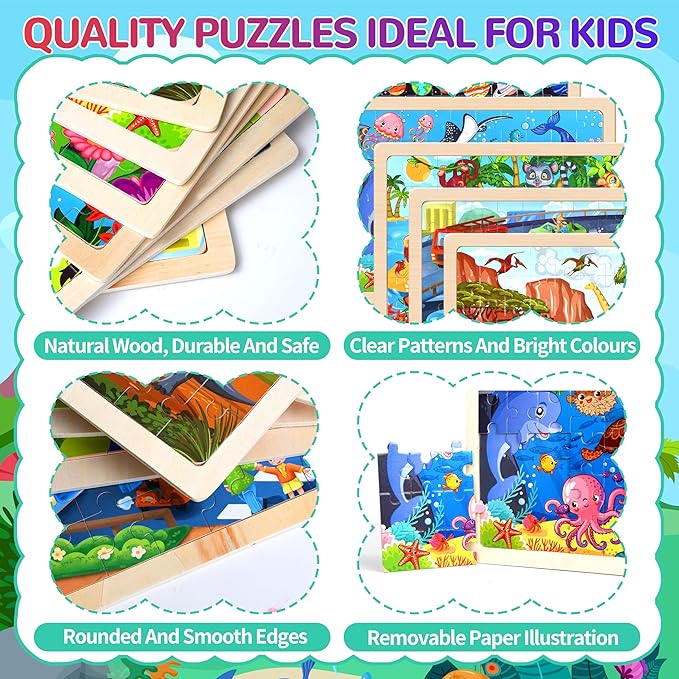 OCTERIC 7 Packs Puzzles for Kids Ages 4-6, 60 PCs Wooden Jigsaw Puzzles Preschool Educational Toys Gifts for Children Ages 4-8, Kids Puzzle for 3 4 5 6 Year Olds Boys Girls