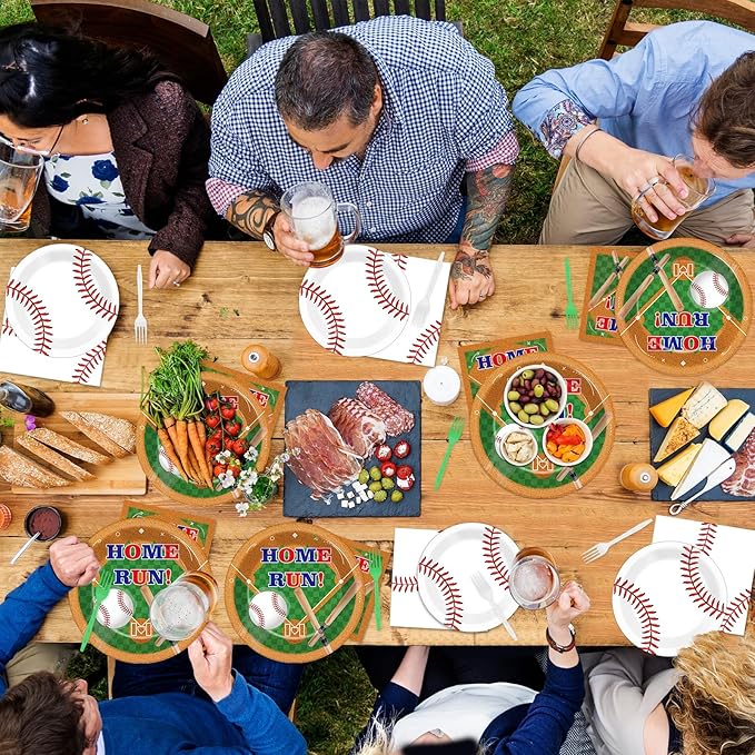 CHUNNIN 96pcs Baseball Birthday Party Plates and Napkins for Baseball Party Supplies Sports Birthday Party Disposable Paper Plates Tableware Set for 24 Guests Baseball Game Party Decorations