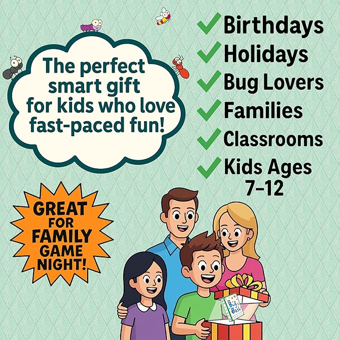 Niche Nation Games Bug Bash Card Game- Award-Winning Kids Brain Game for Ages 7-12 - Quick-Counting Bug-Slapping Game Fast, Fun, and Frenetic - Smart Card Game for Kids 7-12 and 2-4 Players