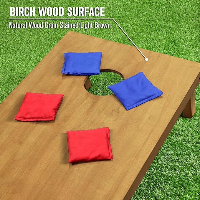 GoSports 4 ft x 2 ft Regulation Size Wooden Cornhole Boards Set with Light Brown Finish - Includes Carrying Case (Choose Your Colors)