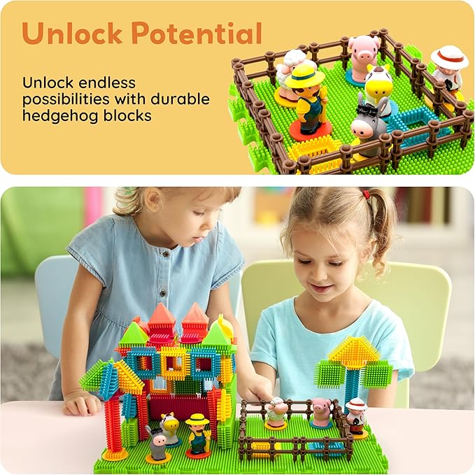 PicassoTiles PTB100 100pcs Hedgehog Shape 3D Building Blocks Tiles Farm Theme Set Learning Playset STEM Toy Set Educational Kit Child Branin Development Preschool Kindergarten Toy