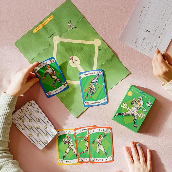 eeBoo: Baseball Playing Cards and Game, 36 Action Cards with Foldable Field, Develops Strategic Thinking, for Ages 5 and up