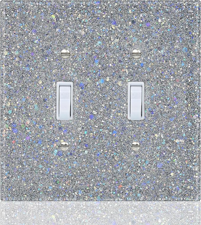 Light Switch Cover Plate - Shiny Deep Silver Mirror Finish (2-Gang,5.1" x 5.1") - Sparkle Double Toggle Wall Plate