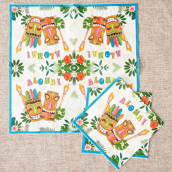 WERNNSAI Hawaiian Luau Party Supplies - 48 PCS Luau Plates And Napkins Tropical Tiki Birthday Decorations Hawaiian Paper Plates Tableware Set for Summer Pool Beach Party Serves 16 Guests