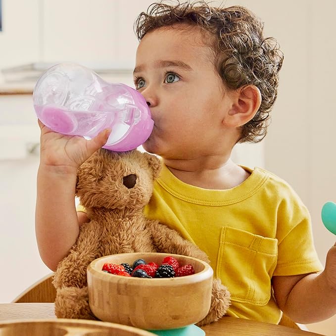 Munchkin Any Angle Weighted Toddler Straw Cups with Click Lock Lid, 10 Ounce, 2 Pack, Pink/Purple
