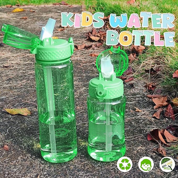 OLDLEY 17oz Kids Water Bottle for school Girls Boys, Motivational Water Bottles With Silicone Straw, Leak-Proof Tritan BPA-Free, Reusable water bottles for kids, Pear