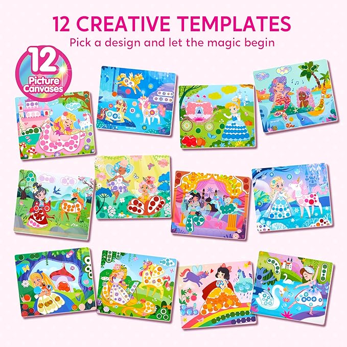 Klever Kits Princess Dot Art Kit for Kids, No Mess Sticker for Toddlers 3-7, Art and Craft Kits, DIY Creative Activity, Travel Toy, Birthday Presents for Boys Girls