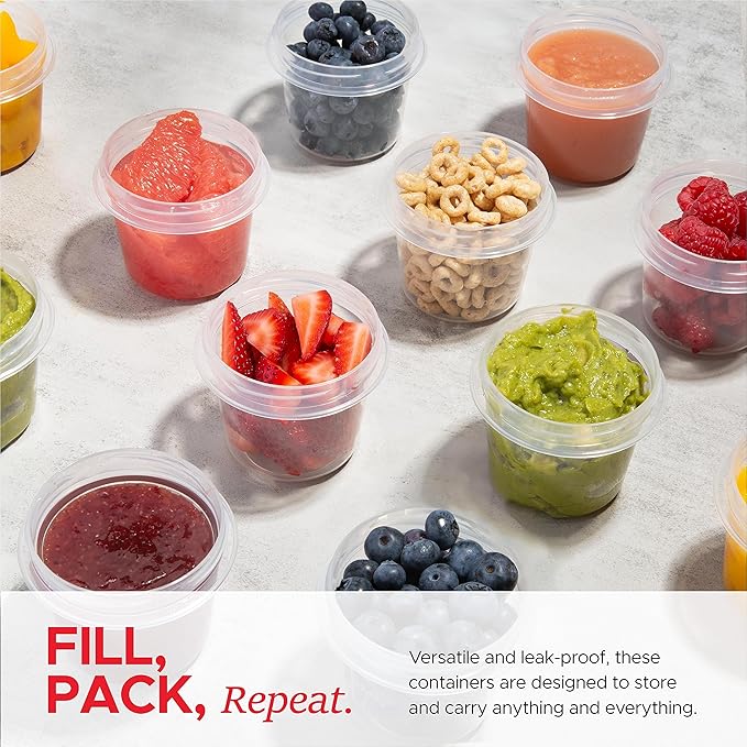 Tafura Small Lunch Containers [12 Pack] 4 Oz. with Lids | Snack for Condiment Puree, Snacks, and More Reusable, BPA Free, (HG-4-12C)
