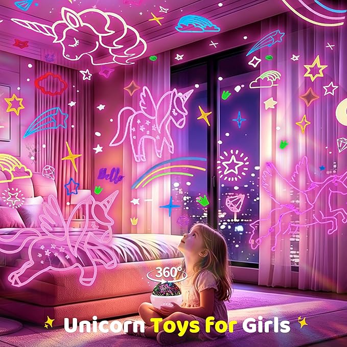 MINGKIDS Unicorn Toys Night Light for Toddler Girls,Unicorn Gifts Age 6-8,Unicorns and Starry Night Light Projector for Kids, Birthday Gift for 3-10 Year Olds Girls