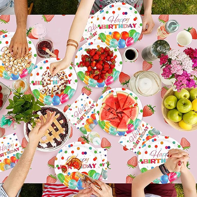 50 Pcs Happy Birthday Plates and Napkins, 9inch Colorful Dots Birthday Cake Dessert Plates, Disposable Paper Dinnerware Set for Birthdays Party Supplies Birthday Balloon, 25 Guests