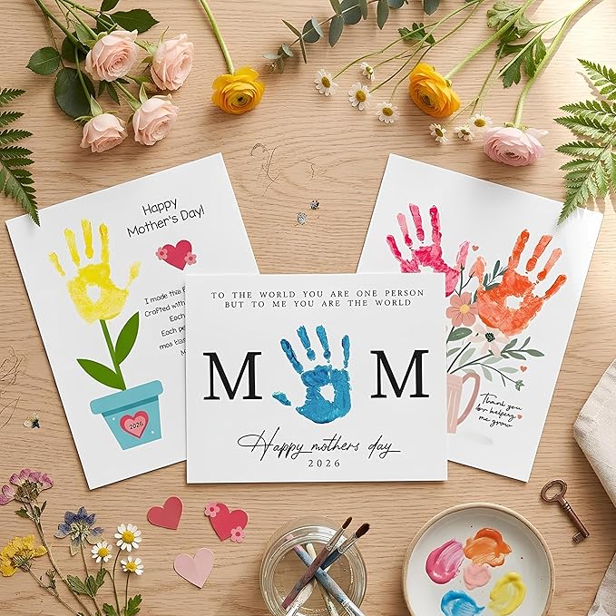 Mothers Day Handprint Kit, DIY from Kids – Flower Handprint Craft Keepsake for Mom or Grandma, Toddler & Preschool Art Activity, Cute Handmade Memory Gifts for Mother’s Day
