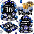120PCS 16th Birthday Decorations for Boys 16 Years Old Birthday Decorations Sweet 16 Plates Napkins Tablecloth for Boys Girls 16th Birthday Party Supplies