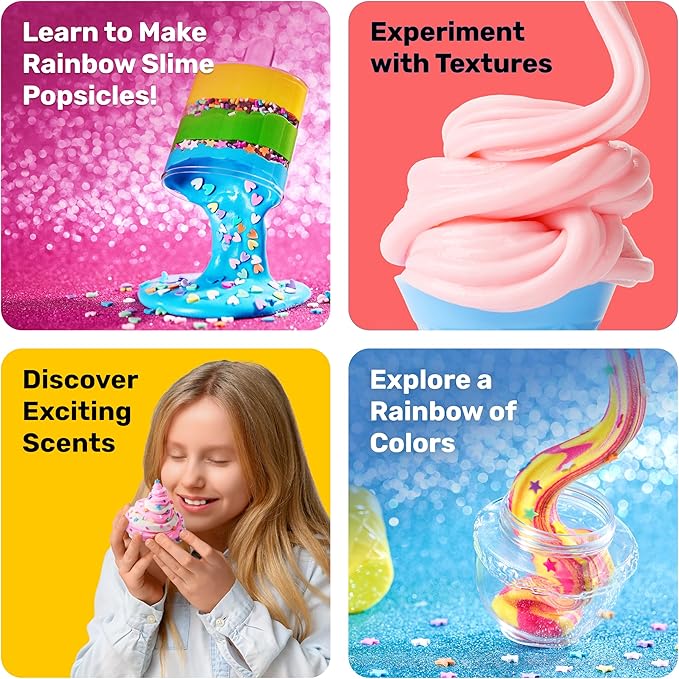 Original Stationery Ice Cream Slime Kit Rainbow Popsicle Edition – All-in-One DIY Slime Making Kit with Glue, Activator, Sprinkles, Bowls & Mixers, for Kids & Girls Creative Play