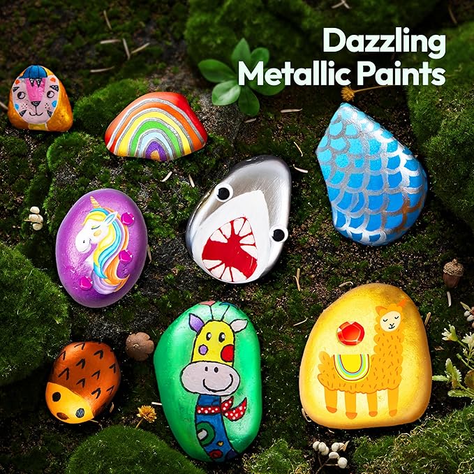 JOYIN Rock Painting Kit for Kids, Arts and Crafts for Girls & Boys Ages 6-12, DIY Supplies for Painting Rocks, Easter Craft Kits Art Set, Toddler Birthday Christmas Presents, Family Indoor Activity