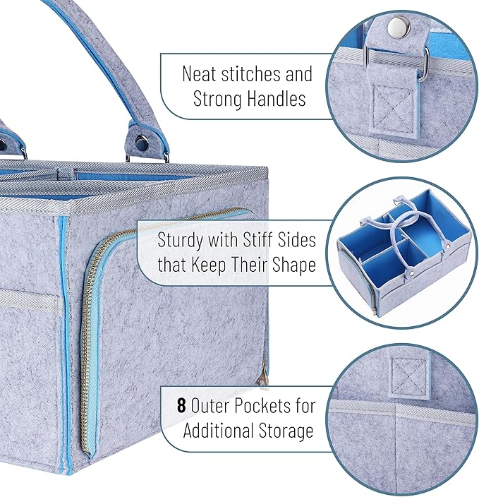 Mr. Pen- Baby Diaper Caddy Organizer, Gray, Blue Inside, Nursery Storage Bin and Car Organizer for Diapers and Baby Wipes
