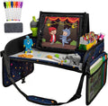 Lusso Gear Car Seat Activity Tray - Dry-Erase Top & Toddler Travel Essential - Mesh Pockets & Car Back Seat Organizer - Cup Holder & Road Trip Essentials for Kids - 600D Oxford Material