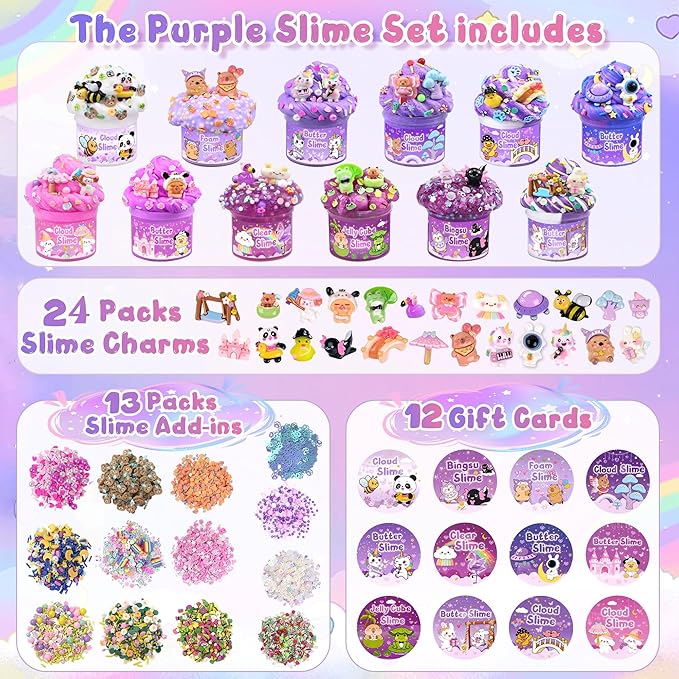 12 Pack Slimes, Purple Slime for Kids, Butter Cloud Slime kit for Girls Ages 8-12, Toys for Girls and Boys, Birthday Party Favors for Kids Goodie Bag Easter Basket Stuffers