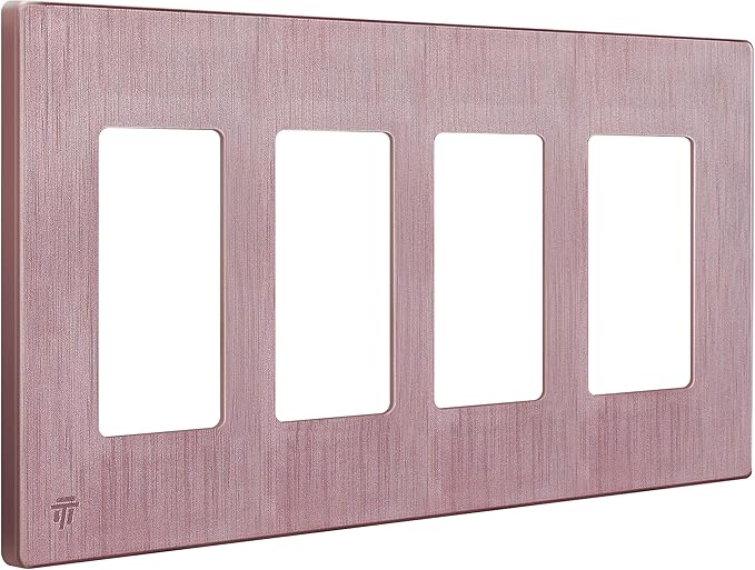 ENERLITES Elite Series Screwless Decorator Wall Plate Child Safe Outlet Cover, Gloss Finish, Size 4-Gang 4.68" H x 8.30" L, Unbreakable Polycarbonate Thermoplastic, SI8834-BRG, Brushed Rose Gold