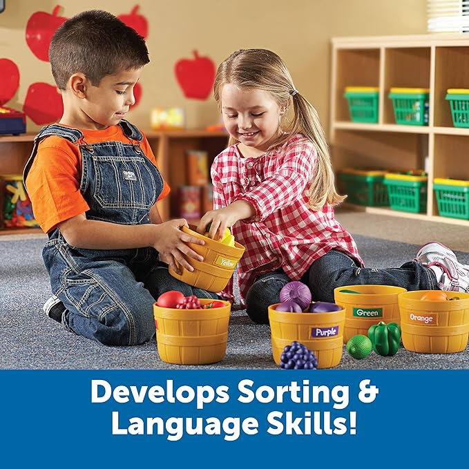 Learning Resources Farmer's Market Color Sorting Set - Play Food for Kids, Toddler Stacking Toys, Grocery and Kitchen Play Toys , Montessori, Fine Motor Skills , Gifts for Boys And Girls