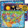 QUOKKA 100 Piece Puzzles for Kids Ages 4-6 - 3 Jigsaw Kids Puzzles Ages 6-8 - Learning Map of the United States World Space - Toddler Educational Games for 5-8 Year - Toys for 8-10-12 Year Old