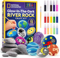 NATIONAL GEOGRAPHIC Glow in the Dark Rock Painting Kit - Arts & Crafts Kit for Kids, Decorate 15 River Rocks with 15 Paint Colors & More Art Supplies, Kids Craft, Art Kit, Kid Activity Kit