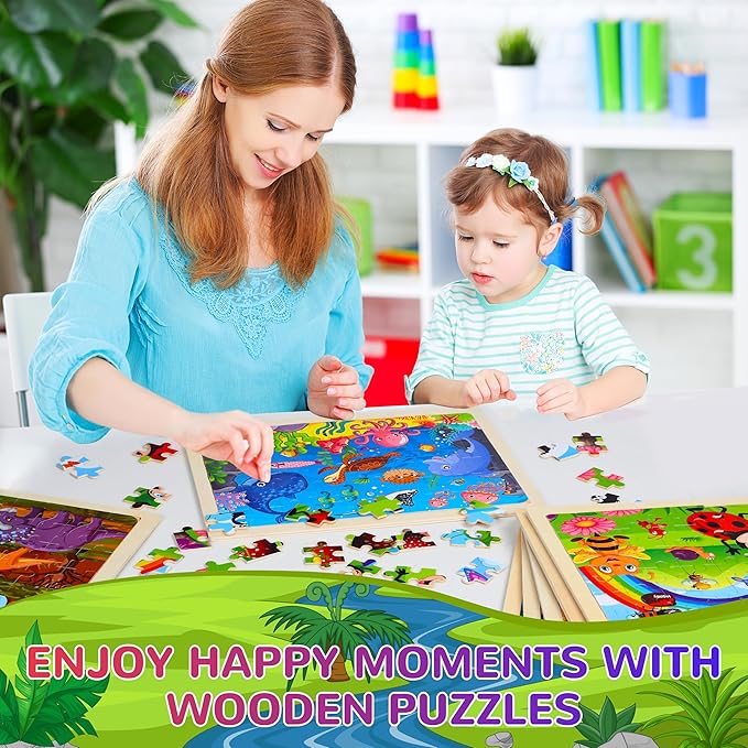 OCTERIC 7 Packs Puzzles for Kids Ages 4-6, 60 PCs Wooden Jigsaw Puzzles Preschool Educational Toys Gifts for Children Ages 4-8, Kids Puzzle for 3 4 5 6 Year Olds Boys Girls