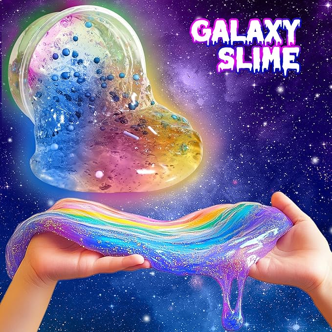 Mini Galaxy Slime Kit for Girls 6-12 Years Old, Glimmer Crunchy Slime, Foam Slime,Butter Slime, Stress Relief Toys, Party Favors for Kids, Fun Idea for Christmas & Easter