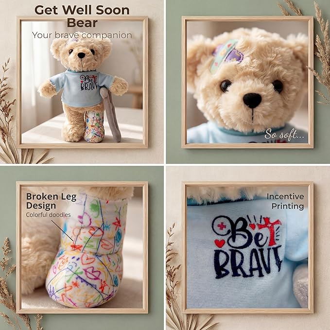 10" Broken Leg Bear with Adjustable Cast & Plush Crutch - Get Well Stuffed Animal for Kids. Knee Surgery Recovery Gifts for Teen - Teddy Bear with Broken Leg