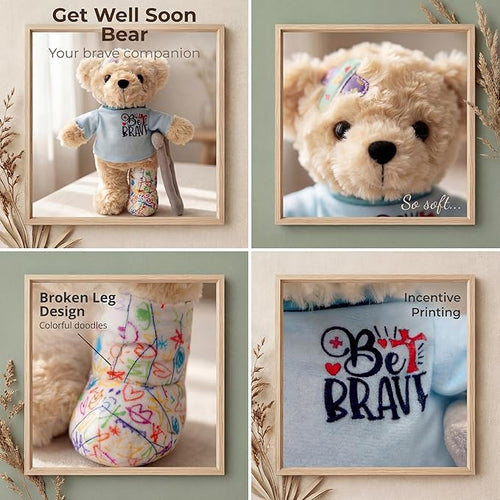 10" Broken Leg Bear with Adjustable Cast & Plush Crutch - Get Well Stuffed Animal for Kids. Knee Surgery Recovery Gifts for Teen - Teddy Bear with Broken Leg