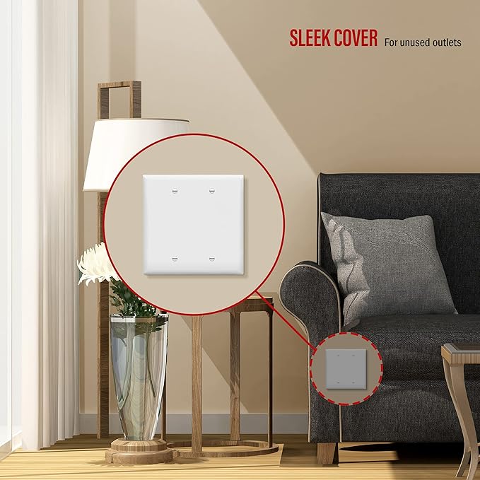 ENERLITES Blank Device Wall Plate, 2-Gang 4.88" x 4.92", Mid-Size, Unbreakable Polycarbonate Thermoplastic, UL Listed, 8802M-W, White, 2-Gang Mid Size (Pack of 2)