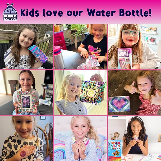 PURPLE LADYBUG Decorate Your Own Water Bottle Kit - Gifts for Girls Ages 4-8 Years Old Birthday, Little Girl Gifts, Kids Water Bottle for School, Valentines Gift for Girls