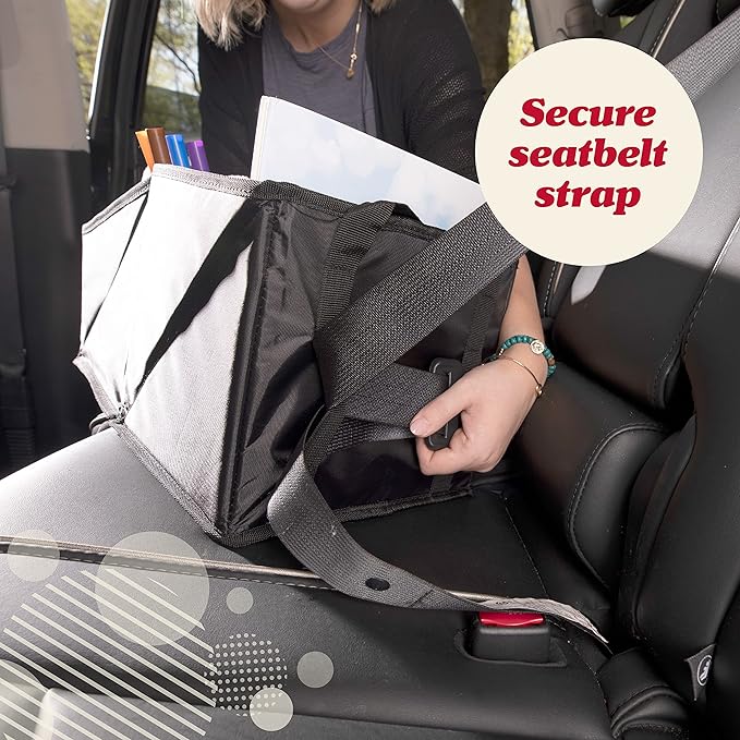Lusso Gear Car Seat Organizer - Built-In Car Cup Holders & Mesh Pockets - Foldable Back Seat Organizer with Handles - Kids Road Trip Essentials - 9 Compartments, Black Oxford