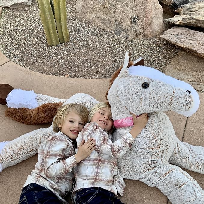 Tezituor 71inches Lifesize Horse Stuffed Animal, 6ft Ride Realistic Stuffed Horse Plush Toy for Boys Girls, Hugging Soft Pony Plush Body Pillow for Kids Adult