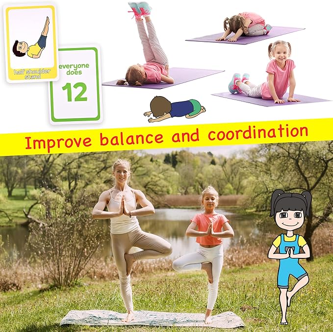 Yoga Cards for Kids - Calm Kids Exercise Equipment and Relaxing Exercise Cards, Play Yoga Pretzels Games of Mindful Memory Cards, Matching & Go Fish. Includes Game Instructions