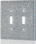 Light Switch Cover Plate - Shiny Deep Silver Mirror Finish (2-Gang,5.1" x 5.1") - Sparkle Double Toggle Wall Plate