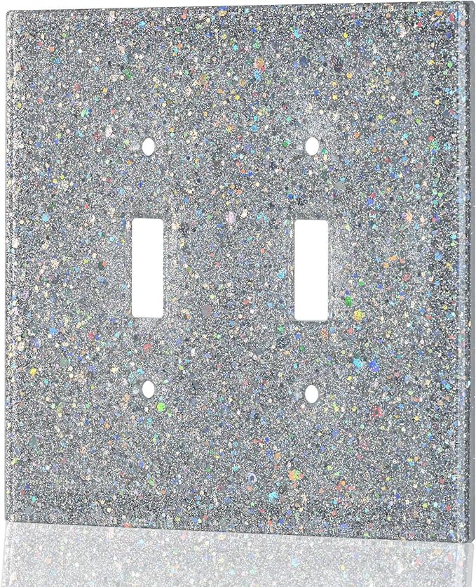 Light Switch Cover Plate - Shiny Deep Silver Mirror Finish (2-Gang,5.1" x 5.1") - Sparkle Double Toggle Wall Plate