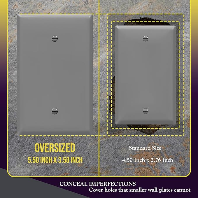 ENERLITES Blank Device Wall Plate, Jumbo Blank Cover, Gloss Finish, Oversized 1-Gang 5.5" x 3.5", Polycarbonate Thermoplastic, 8801O-GY-10PCS, Gray, 10 Pack
