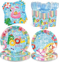 168pcs Pool Party Supplies Pool Party Plates Napkins Dispoasble Tableware Set Summer Decorations for Kids Birthday Hawaii Summer Holiday Serve 24 Guests