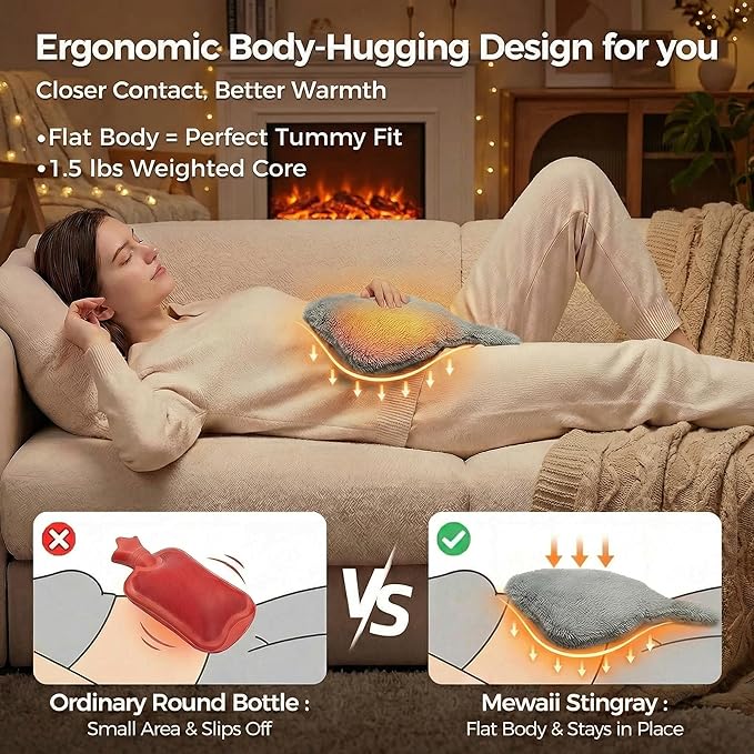 Mewaii Stingray Microwavable Unscented 1.6lbs Volcanic Rock Heating Pad 50-Minute Lasting Warmth Perfect Fit Heatable Stuffed Animals Plush for Period Cramps Menstruation Gifts for Girls Women