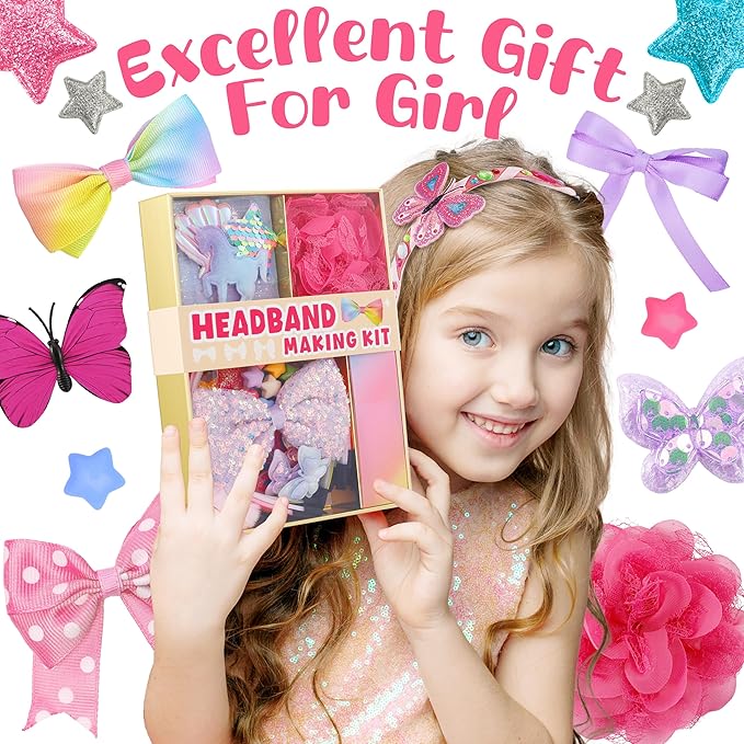 yasest Arts and Crafts Kit for Girls - DIY Headband Making Kit for Girls, 89pcs Fashion Hair Accessories Set, Art & Craft Gift for Kids 6-8 - Ideal Gifts for 5 6 7 8-12 Year Old Girl
